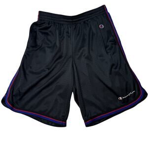 Champion Black Mesh Basketball Shorts Red Blue Trim Size Medium